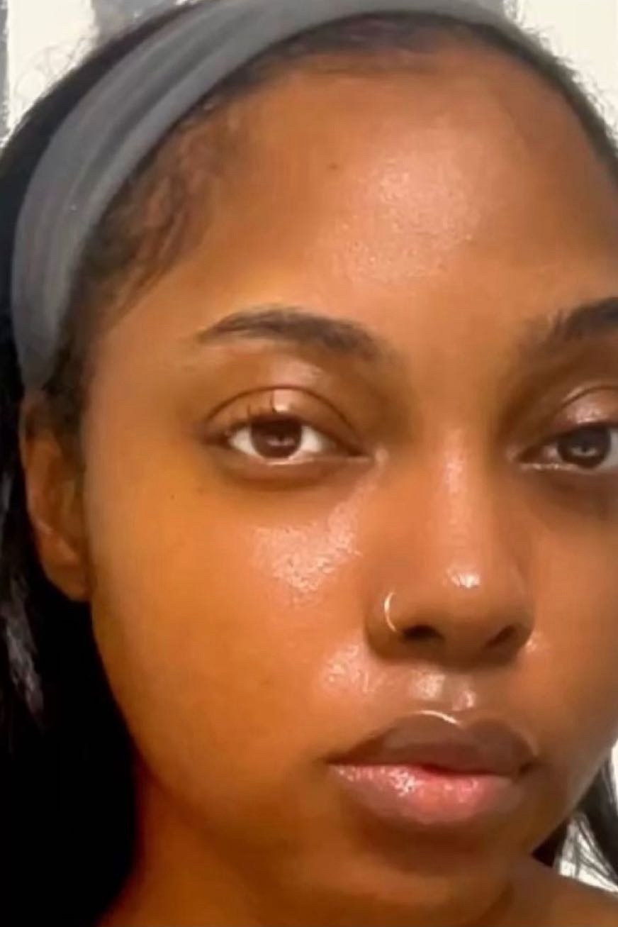 Morgan Ashley natural skin close-up &mdash; melanin-rich skin with a minimal skincare routine